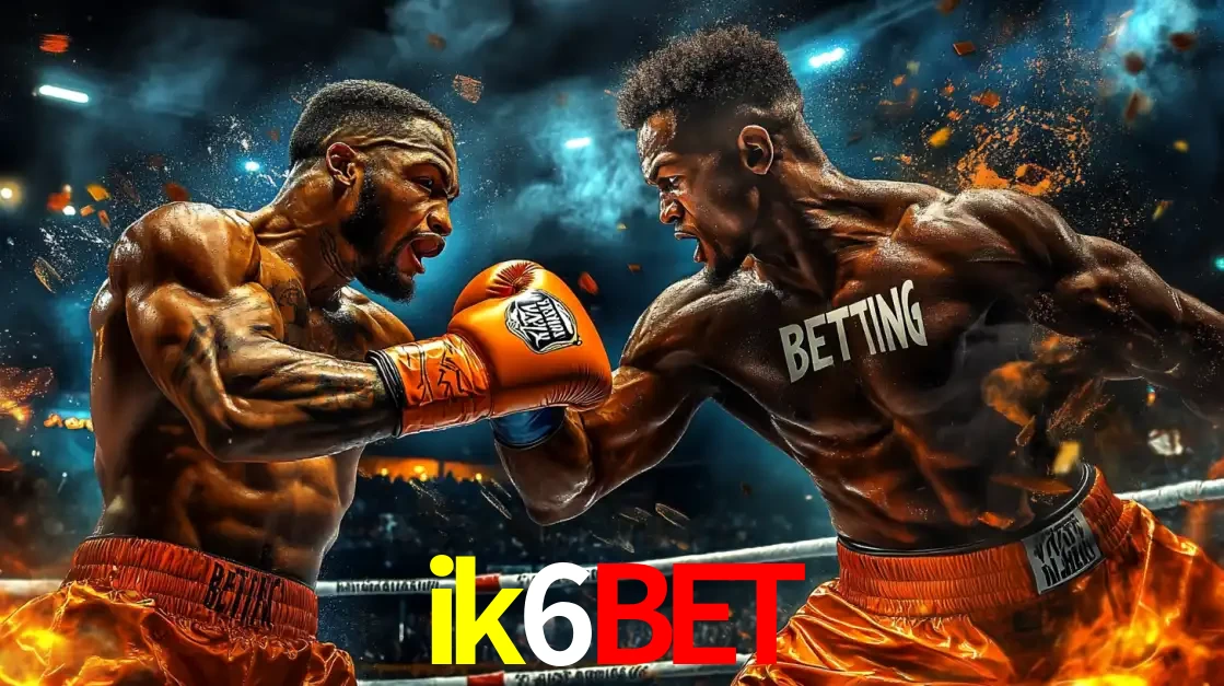 Dois boxeadores em uma luta intensa e explosiva, representando a adrenalina e as oportunidades de apostas em esportes de combate disponíveis na plataforma ik6bet.