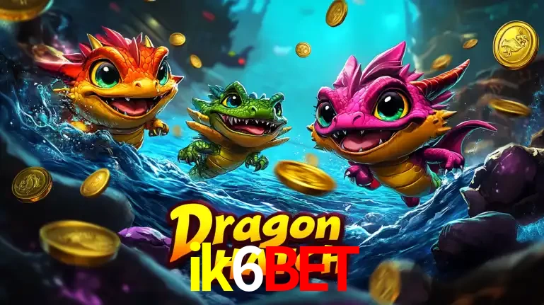 Arte promocional do jogo Dragon Hatch com três adoráveis dragões bebês nadando entre moedas de ouro, um dos slots mais divertidos para jogar no cassino ik6bet.
