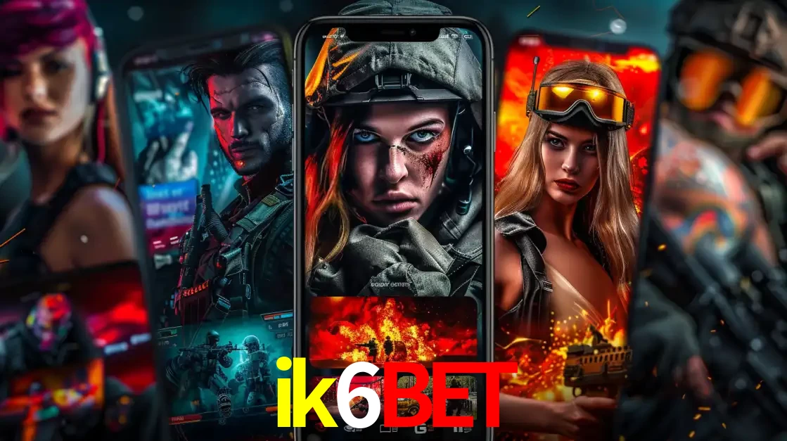 Montagem de telas de celular mostrando diversos personagens, masculinos e femininos, de um jogo de tiro, ilustrando a diversidade de equipes de e-sports para apostar no ik6bet.