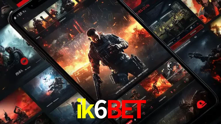 Tela de um celular exibindo uma galeria de jogos de tiro com temática militar, mostrando a variedade de e-sports disponíveis para apostas na plataforma de entretenimento ik6bet.